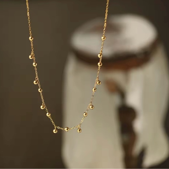 18K Gold Plated Handmade Bead Ball Lace Short Chain Clavicle Raindrop Necklace - Picture 4 of 9